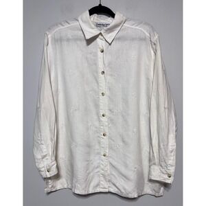Vintage Cambridge Spirit Linen Shirt Size Medium Embroidered Cottagecore Classic